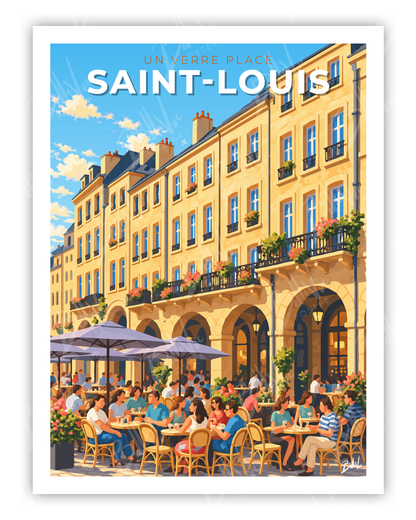 Affiche Metz - Un verre place Saint-Louis - illustration vintage, décoration murale, BelleVue Poster