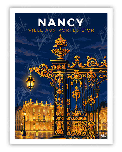 Affiche Nancy - Ville aux portes d'or - illustration vintage, décoration murale, BelleVue Poster