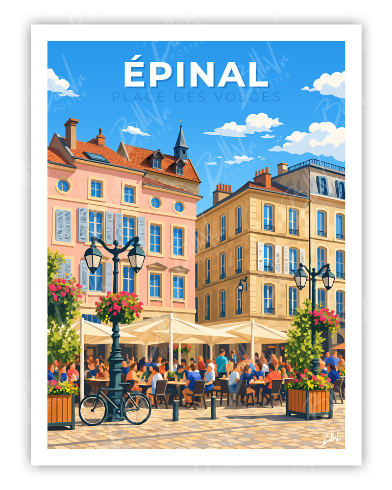 Affiche Épinal - Place des Vosges - illustration vintage, décoration murale, BelleVue Poster