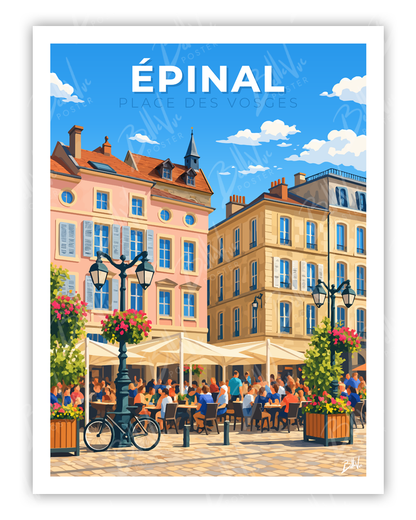 Affiche Épinal - Place des Vosges - illustration vintage, décoration murale, BelleVue Poster