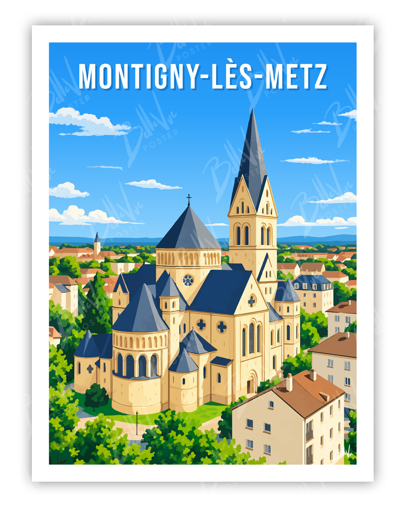 Affiche Montigny-lès-Metz - illustration vintage, décoration murale, BelleVue Poster