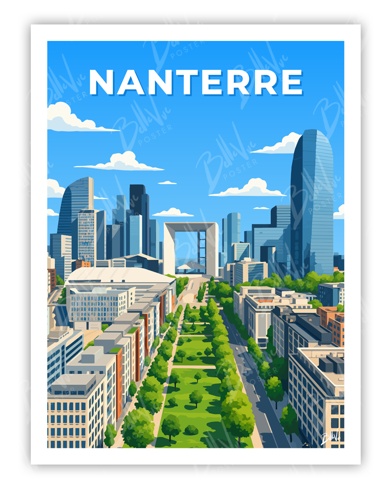 Affiche Nanterre - illustration vintage, décoration murale, BelleVue Poster