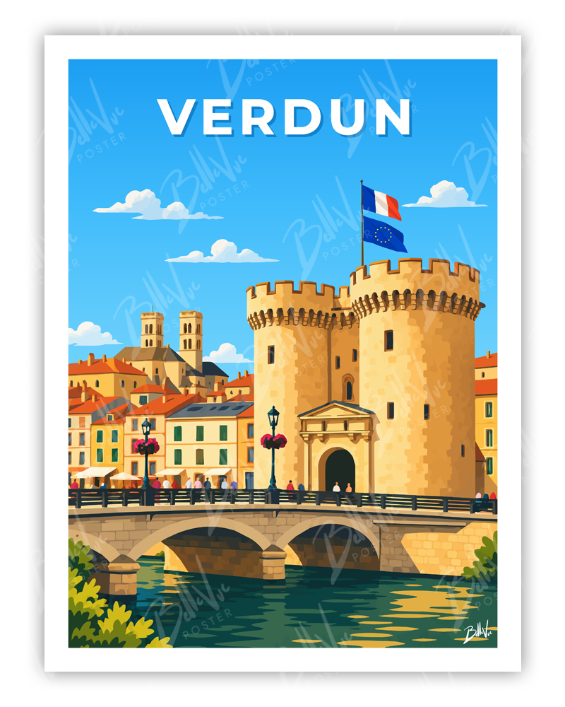 Affiche Verdun - illustration vintage, décoration murale, BelleVue Poster