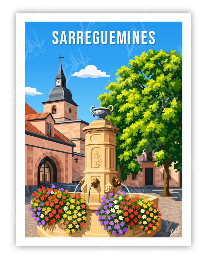 Affiche Sarreguemines - illustration vintage, décoration murale, BelleVue Poster