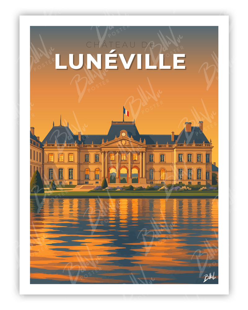 Affiche Château de Lunéville - illustration vintage, décoration murale, BelleVue Poster