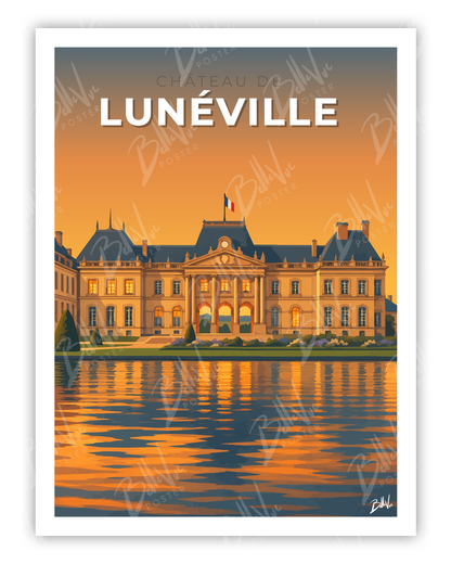 Affiche Château de Lunéville - illustration vintage, décoration murale, BelleVue Poster