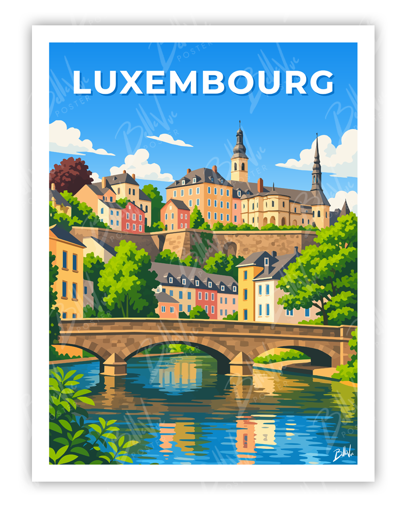 Affiche Luxembourg - illustration vintage, décoration murale, BelleVue Poster