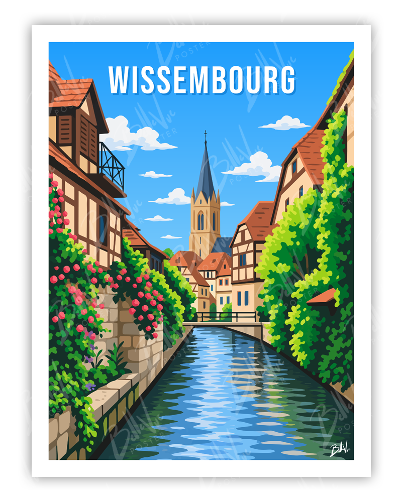 Affiche Wissembourg - illustration vintage, décoration murale, BelleVue Poster