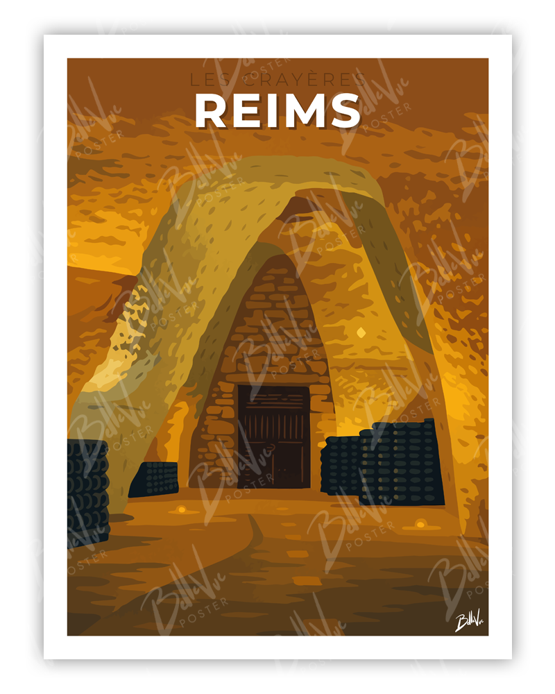 Affiche Reims - Les Crayères - illustration vintage, décoration murale, BelleVue Poster