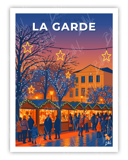 Affiche Marché de Noël - La Garde - illustration vintage, décoration murale, BelleVue Poster
