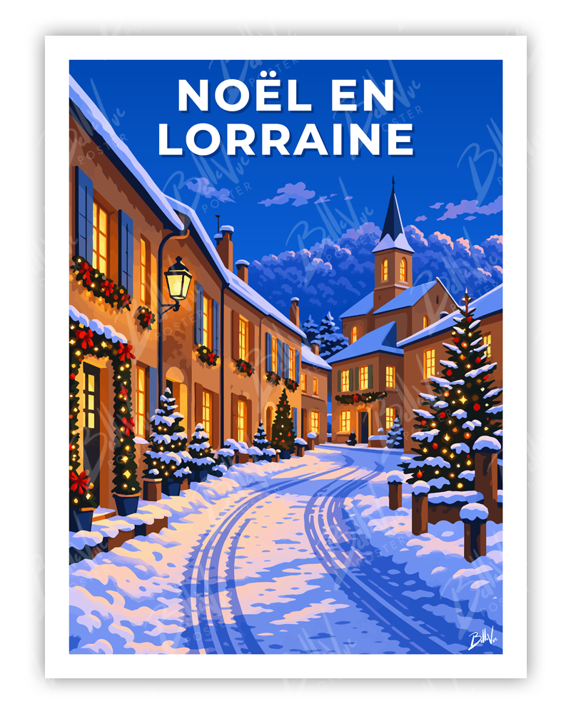 Affiche Noël en Lorraine - illustration vintage, décoration murale, BelleVue Poster