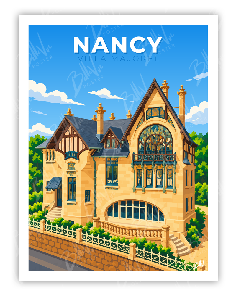 Affiche Nancy - Villa Majorelle - illustration vintage, décoration murale, BelleVue Poster