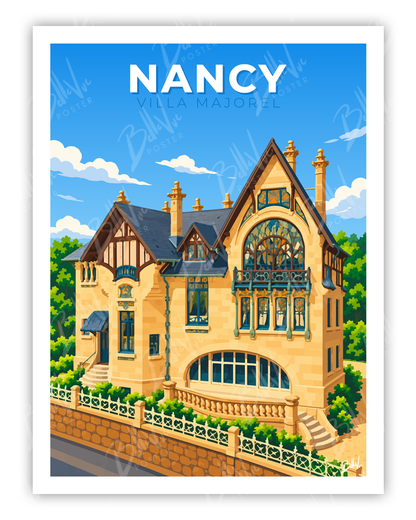 Affiche Nancy - Villa Majorelle - illustration vintage, décoration murale, BelleVue Poster