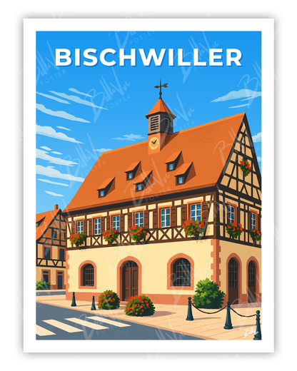 Affiche Bischwiller - illustration vintage, décoration murale, BelleVue Poster
