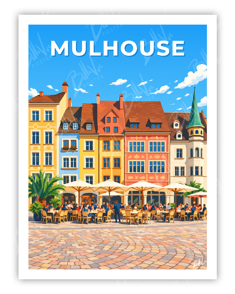 Affiche Mulhouse - illustration vintage, décoration murale, BelleVue Poster