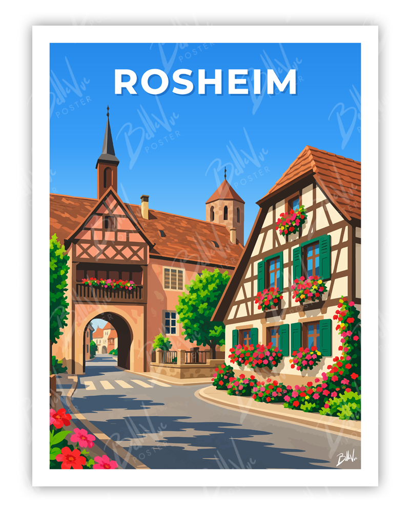 Affiche Rosheim - illustration vintage, décoration murale, BelleVue Poster