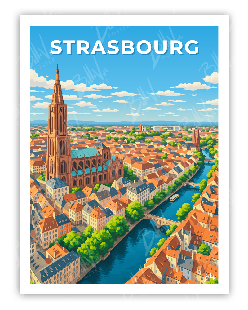 Affiche Strasbourg - illustration vintage, décoration murale, BelleVue Poster