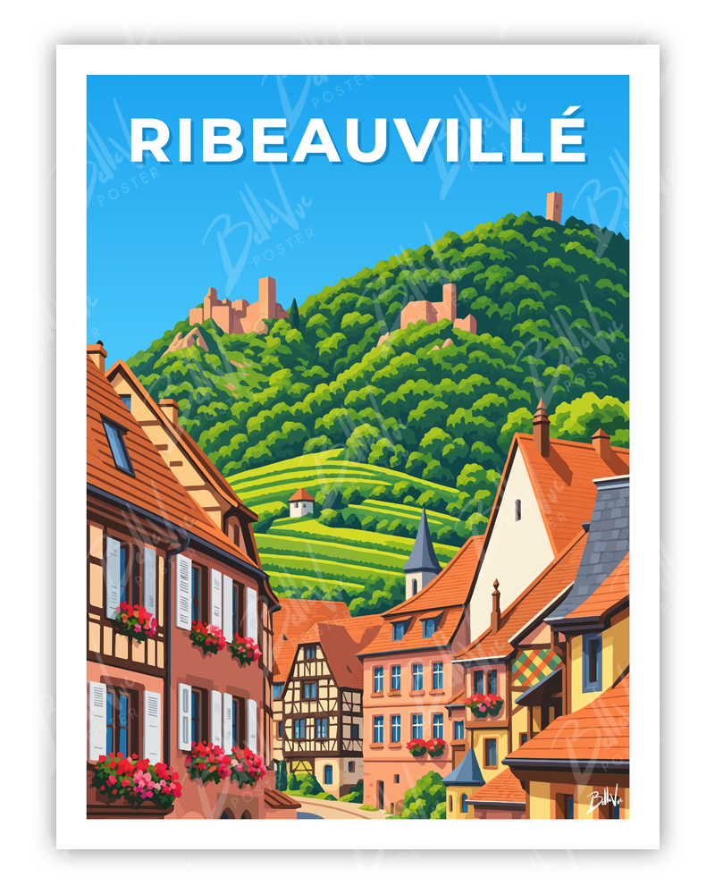 Affiche Ribeauvillé - illustration vintage, décoration murale, BelleVue Poster