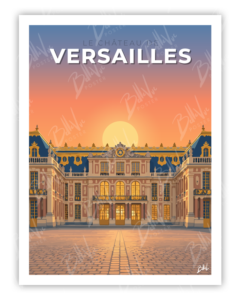 Affiche Château de Versailles - illustration vintage, décoration murale, BelleVue Poster
