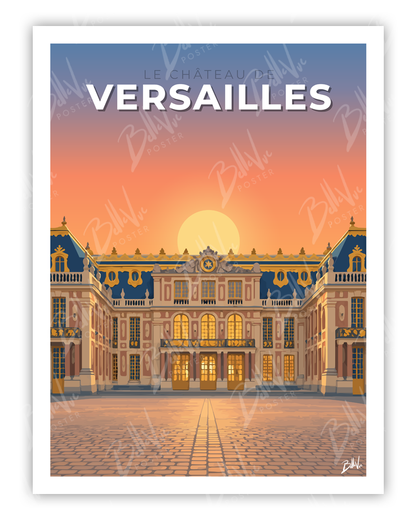 Affiche Château de Versailles - illustration vintage, décoration murale, BelleVue Poster