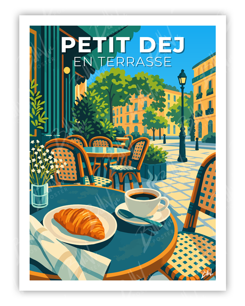 Affiche Petit-déj en terrasse - illustration vintage, décoration murale, BelleVue Poster