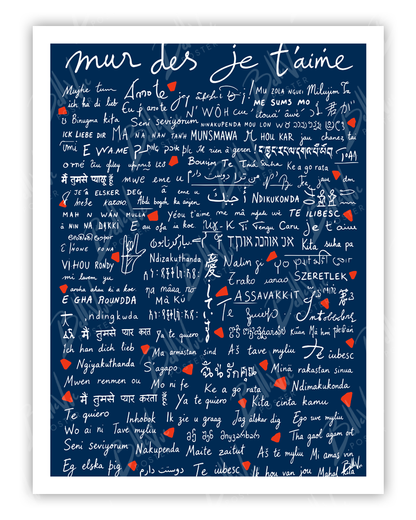 Affiche Le Mur des je t'aime - illustration vintage, décoration murale, BelleVue Poster