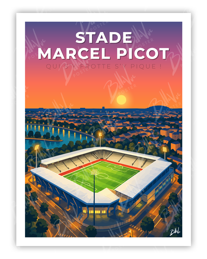 Affiche Stade Marcel-Picot - AS Nancy Lorraine - illustration vintage, décoration murale, BelleVue Poster