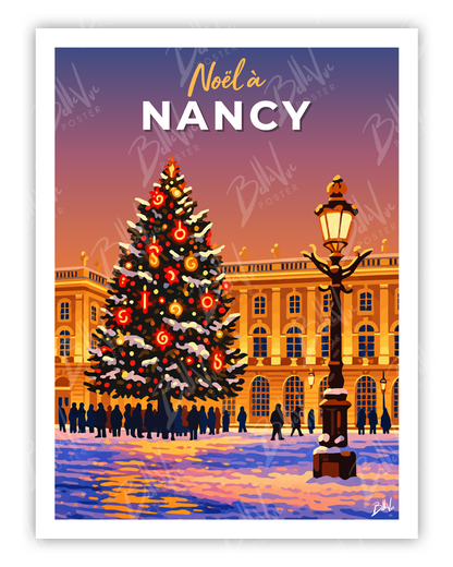 Affiche Noël à Nancy - illustration vintage, décoration murale, BelleVue Poster