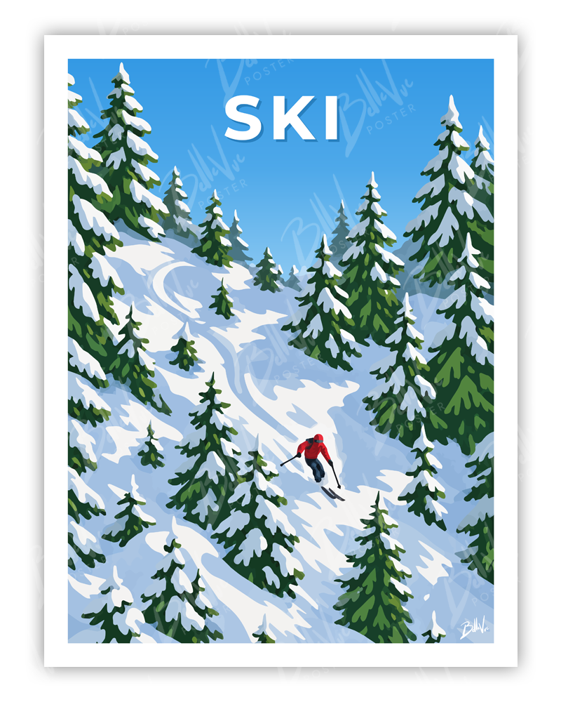 Affiche Ski - illustration vintage, décoration murale, BelleVue Poster
