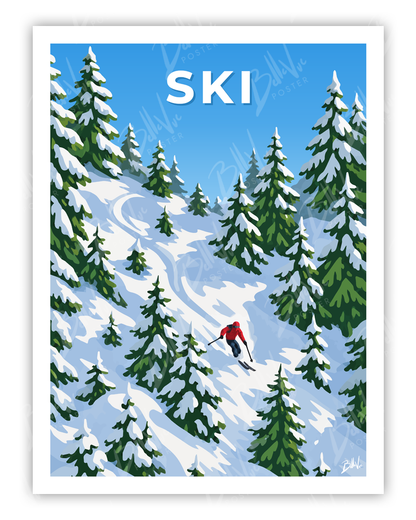 Affiche Ski - illustration vintage, décoration murale, BelleVue Poster