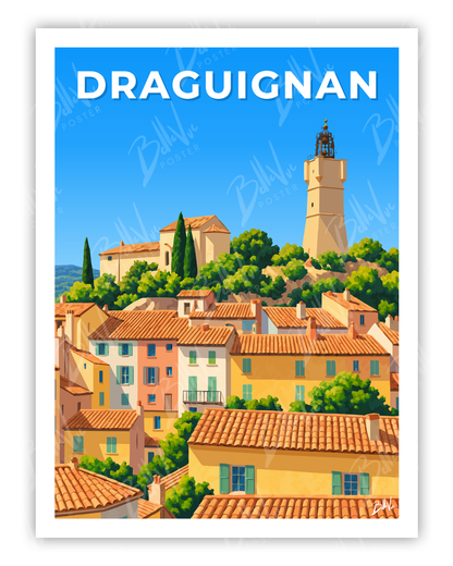 Affiche Les Toits de Draguignan - illustration vintage, décoration murale, BelleVue Poster