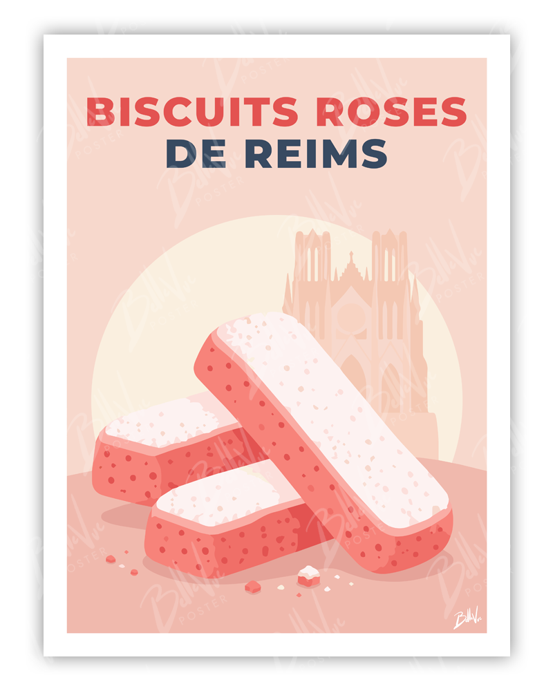 Affiche Le Biscuit Rose de Reims - illustration vintage, décoration murale, BelleVue Poster