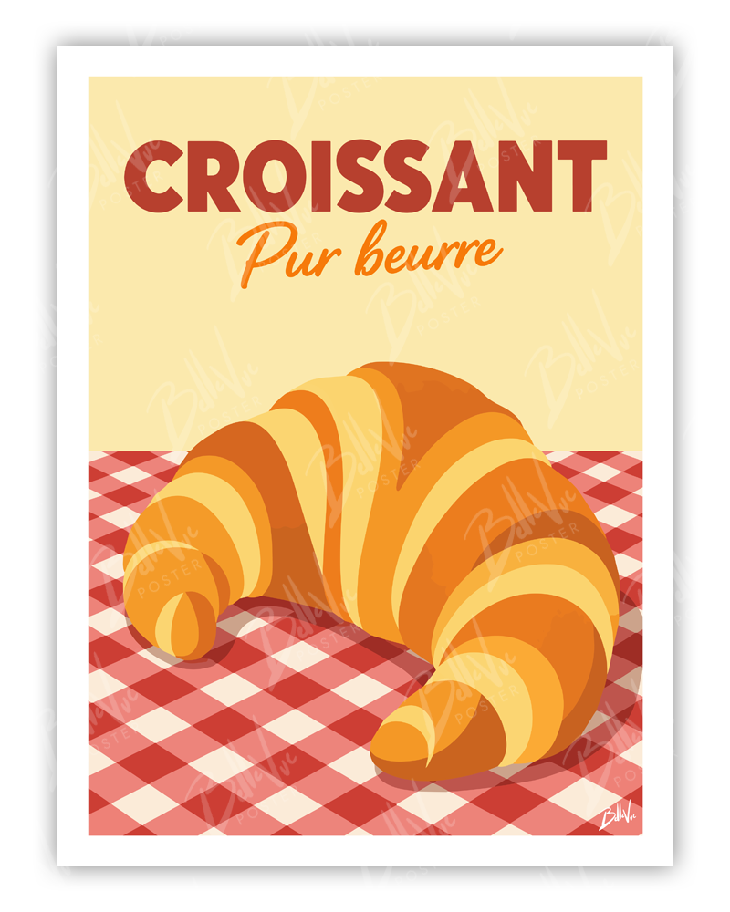 Affiche Croissant - illustration vintage, décoration murale, BelleVue Poster
