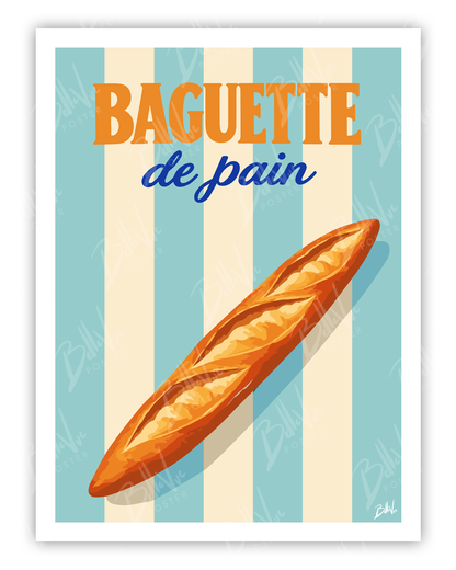 Affiche La Baguette - illustration vintage, décoration murale, BelleVue Poster
