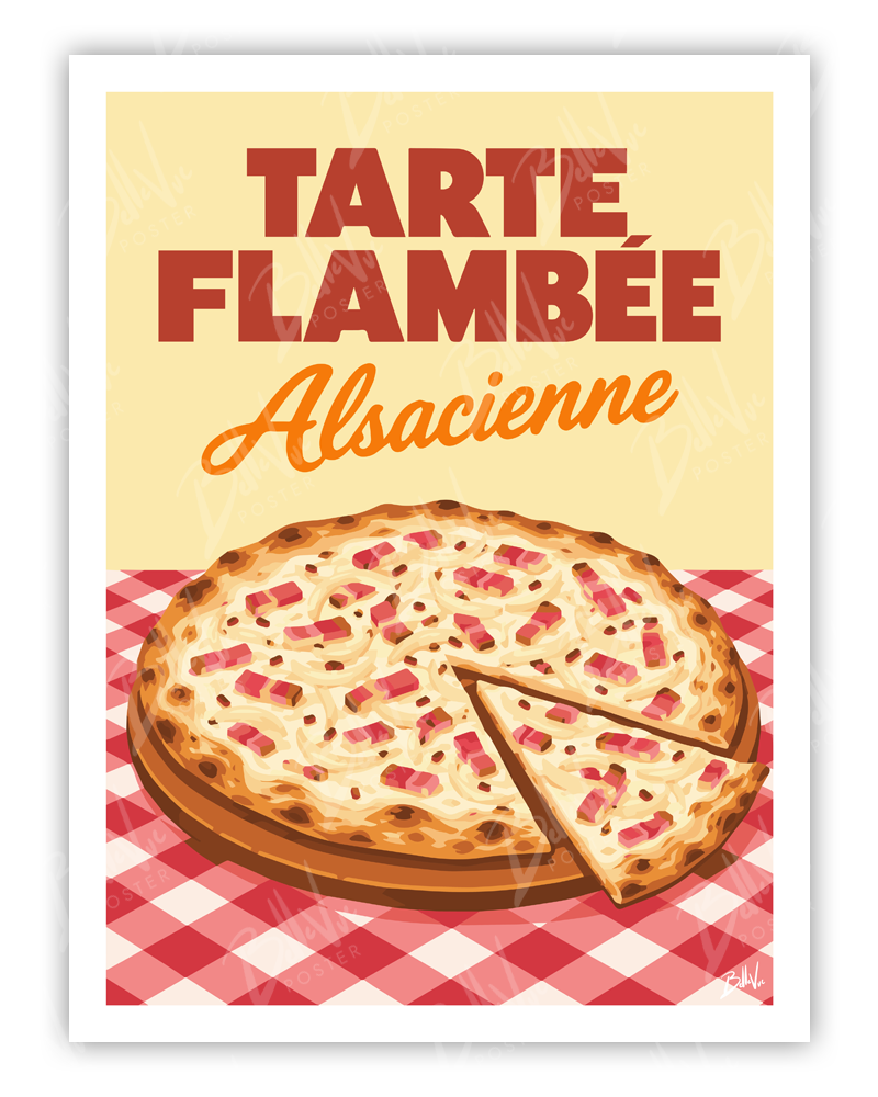 Affiche Tarte flambée - illustration vintage, décoration murale, BelleVue Poster