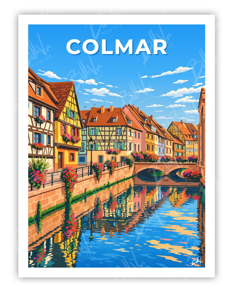 Affiche Colmar - illustration vintage, décoration murale, BelleVue Poster