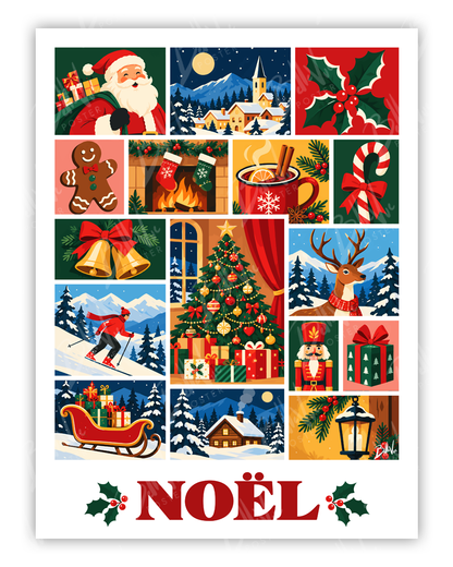 Affiche Noël - Mosaïque - illustration vintage, décoration murale, BelleVue Poster