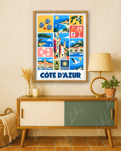 Affiche Côte d'Azur - Mosaïque