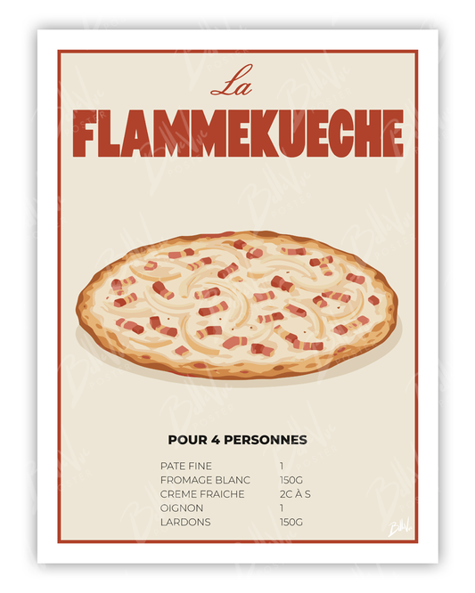 Affiche Recette de la flammekueche - illustration vintage, décoration murale, BelleVue Poster
