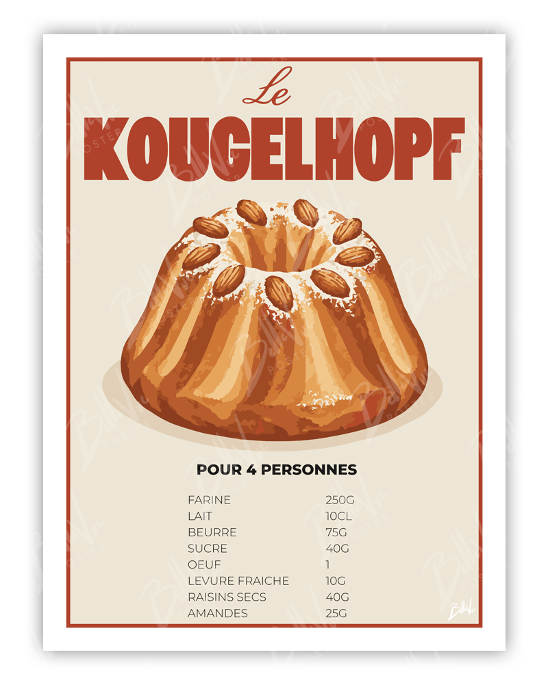 Affiche Recette du kougelhopf - illustration vintage, décoration murale, BelleVue Poster