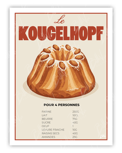 Affiche Recette du kougelhopf - illustration vintage, décoration murale, BelleVue Poster