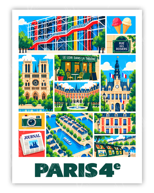 Affiche Paris 4e - Mosaïque - illustration vintage, décoration murale, BelleVue Poster