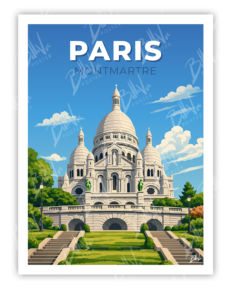Affiche Paris Montmartre - illustration vintage, décoration murale, BelleVue Poster