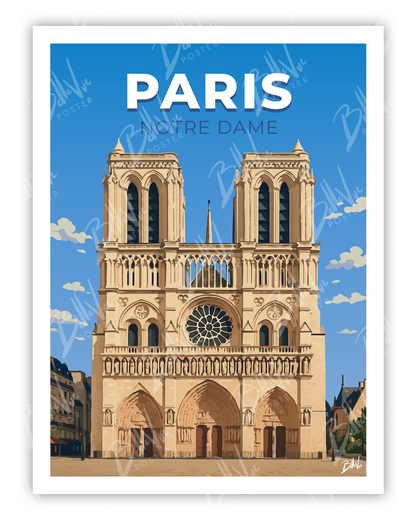 Affiche Paris Notre Dame - illustration vintage, décoration murale, BelleVue Poster