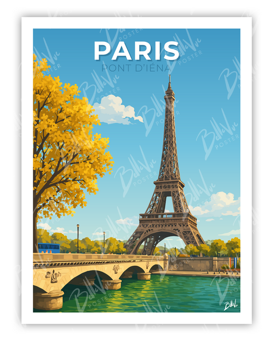 Affiche Paris Pont d'Iéna - illustration vintage, décoration murale, BelleVue Poster
