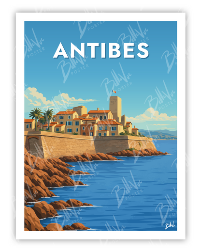 Affiche Antibes- illustration vintage, décoration murale, BelleVue Poster
