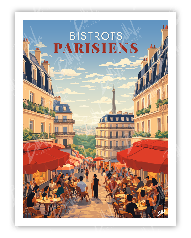 Affiche Bistrots parisiens - illustration vintage, décoration murale, BelleVue Poster
