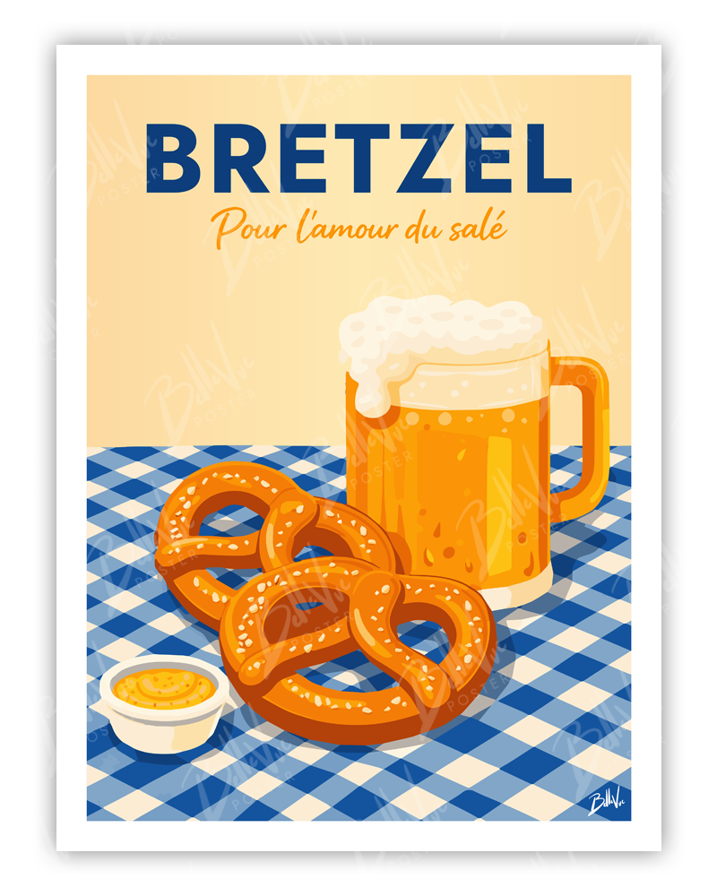 Affiche Bretzel - illustration vintage, décoration murale, BelleVue Poster