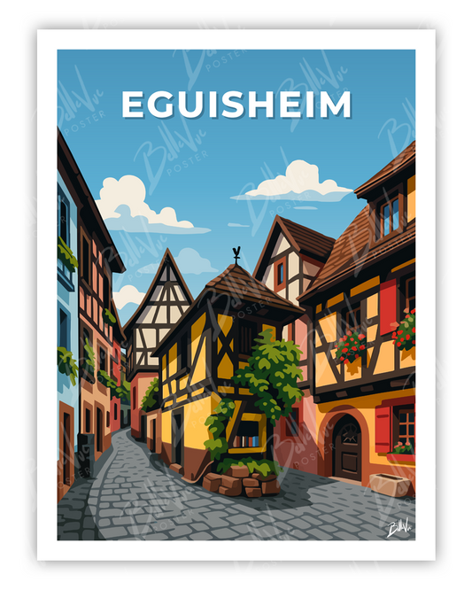 Affiche Eguisheim - illustration vintage, décoration murale, BelleVue Poster