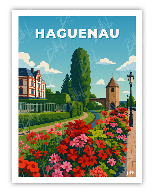Affiche Haguenau - illustration vintage, décoration murale, BelleVue Poster